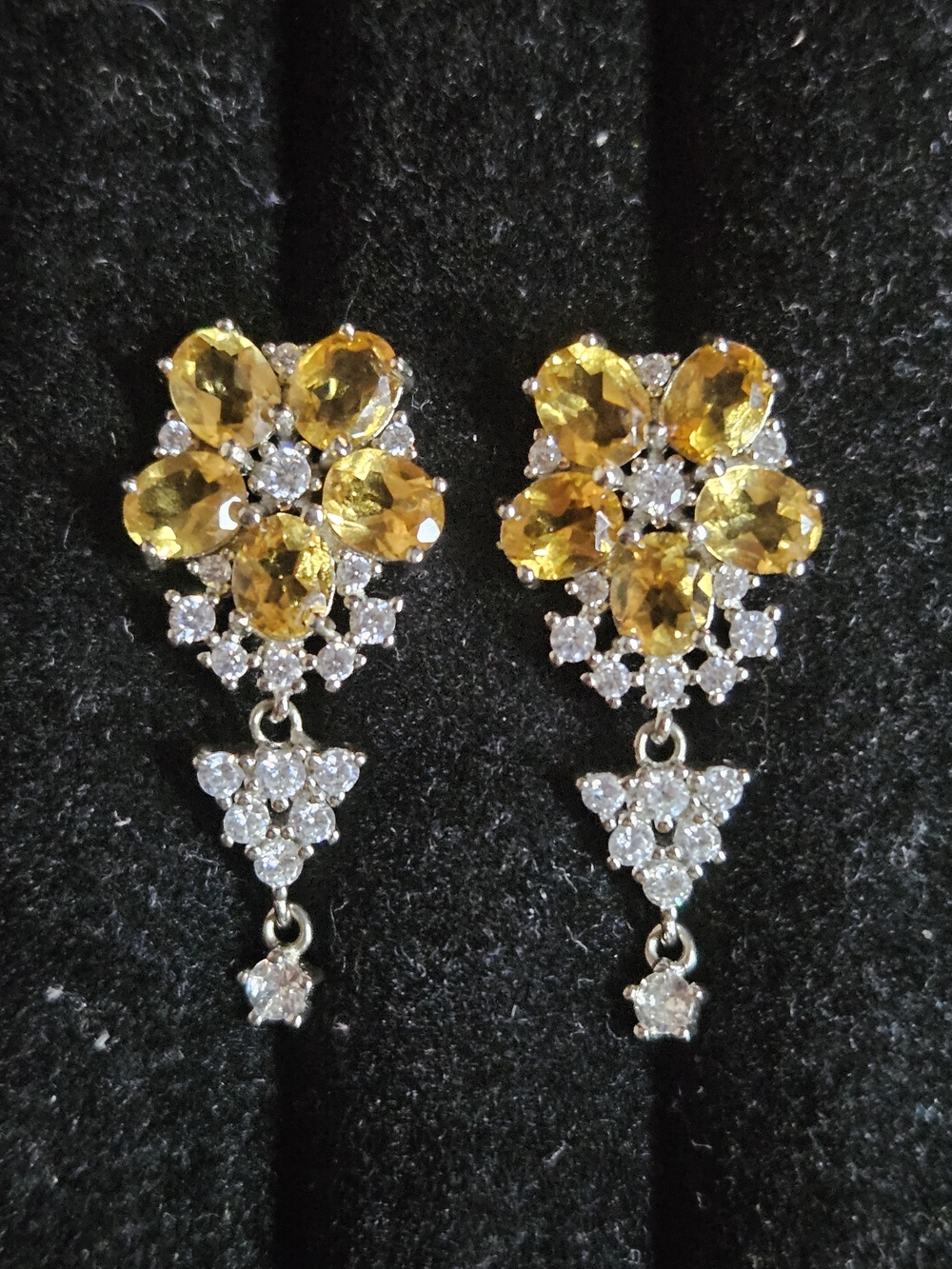 925S Citrine Crystal Floral Drop Earrings - Women Jewelry